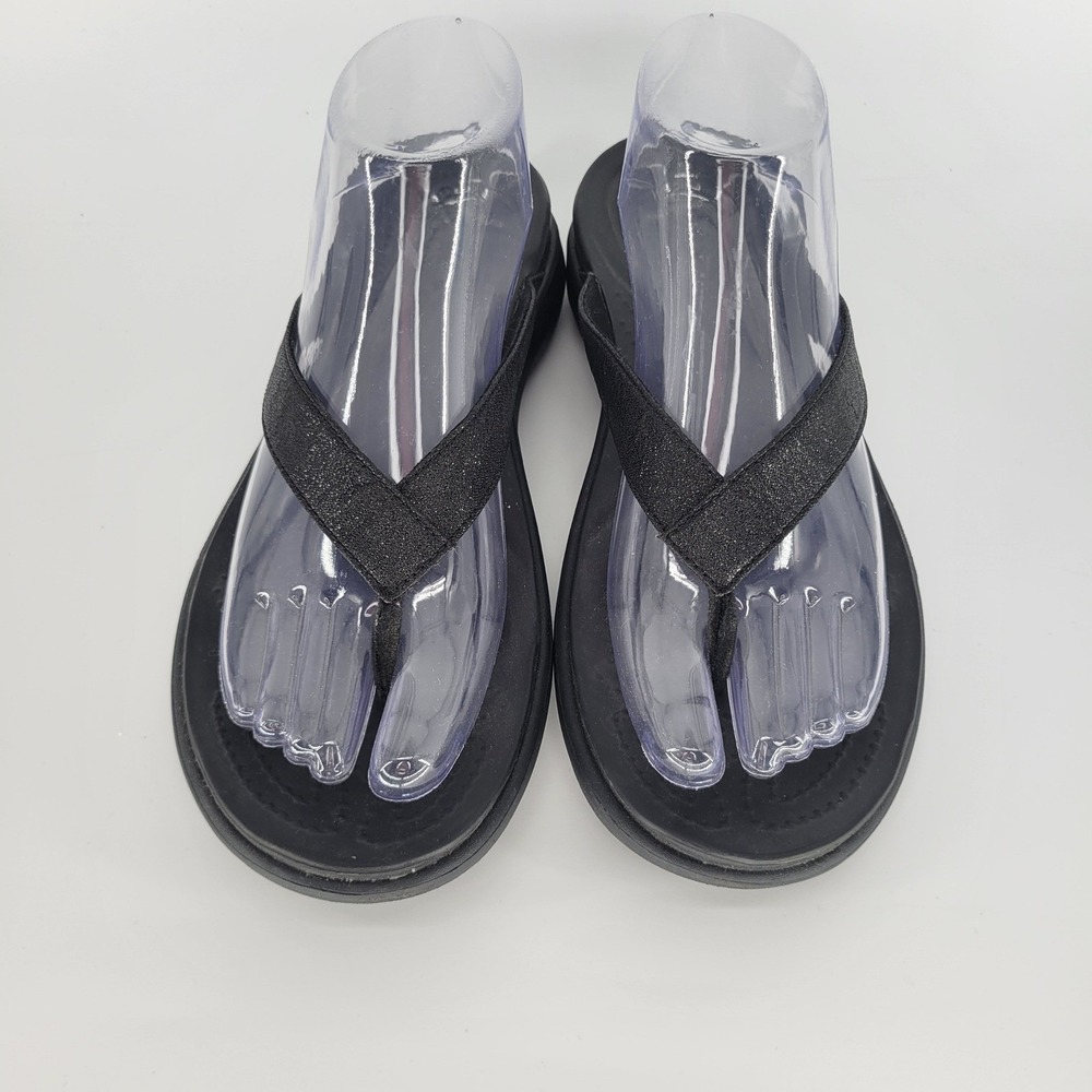 Crocs Capri V Womens Sandals Shimmer Black Flip Flops Thong Sparkle Size 10